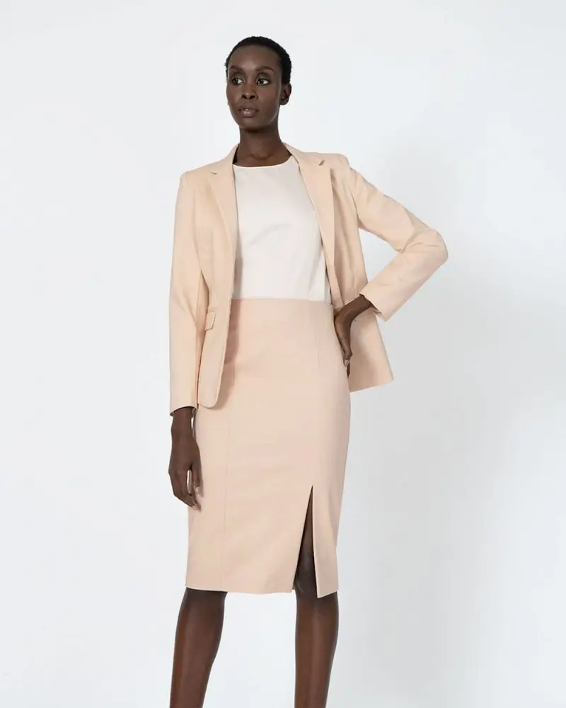 Forcast Clothing, the Lauren Slit Skirt, features panel details with a thigh split