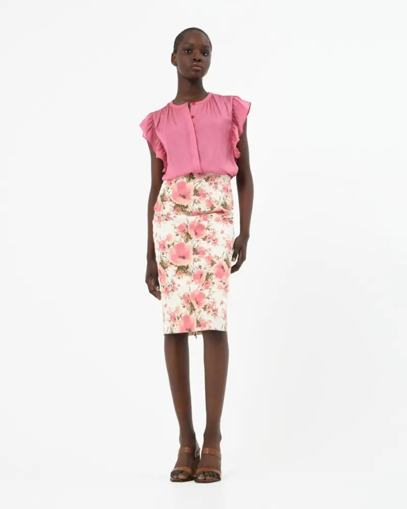 Forcast Clothing, the Rosalina Pencil Skirt, featuring exposed back zipper and floral print