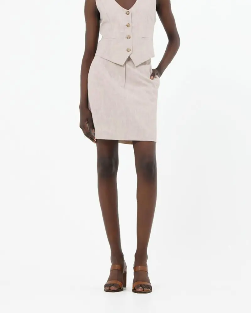 Forcast Clothing, the Clara Mini Skirt, featuring A-line silhouette and waistband with belt loops