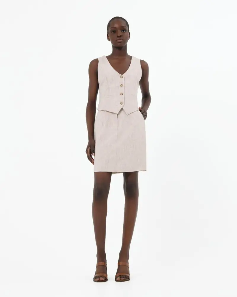 Forcast Clothing, the Clara Mini Skirt, featuring A-line silhouette and waistband with belt loops