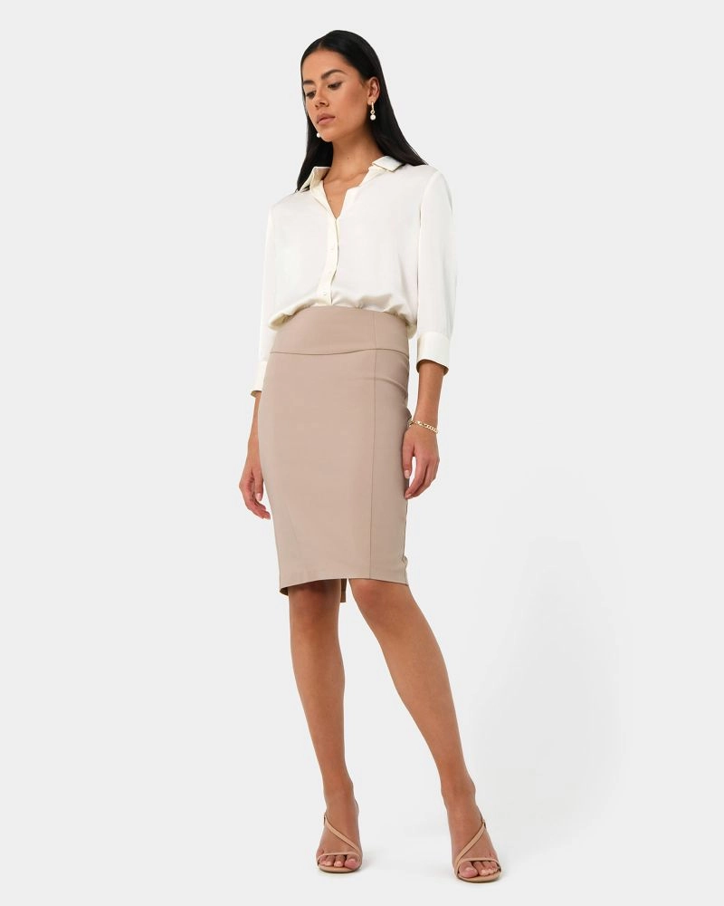 Forcast Clothing, the Safira Pencil Skirt, featuring front panel detail in a fitted silhouette