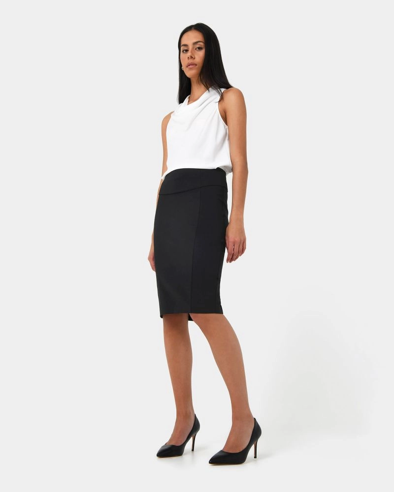 Forcast clothing, the Safira Pencil Skirt, features a fitted silhouette and knee length style