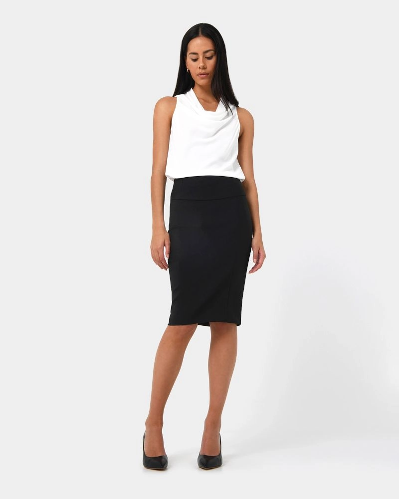 Forcast clothing, the Safira Pencil Skirt, features a fitted silhouette and knee length style