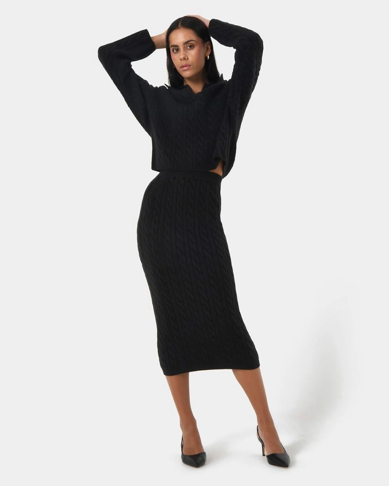 Forcast Clothing - Honesty Cable Midi Knit Skirt