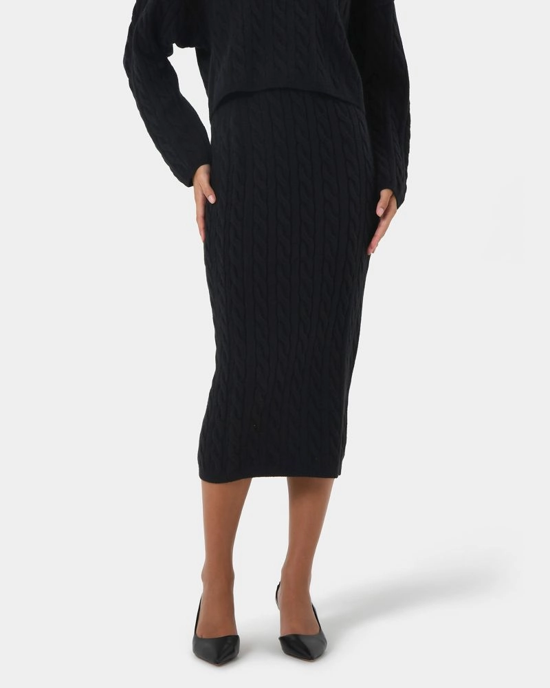 Forcast Clothing - Honesty Cable Midi Knit Skirt
