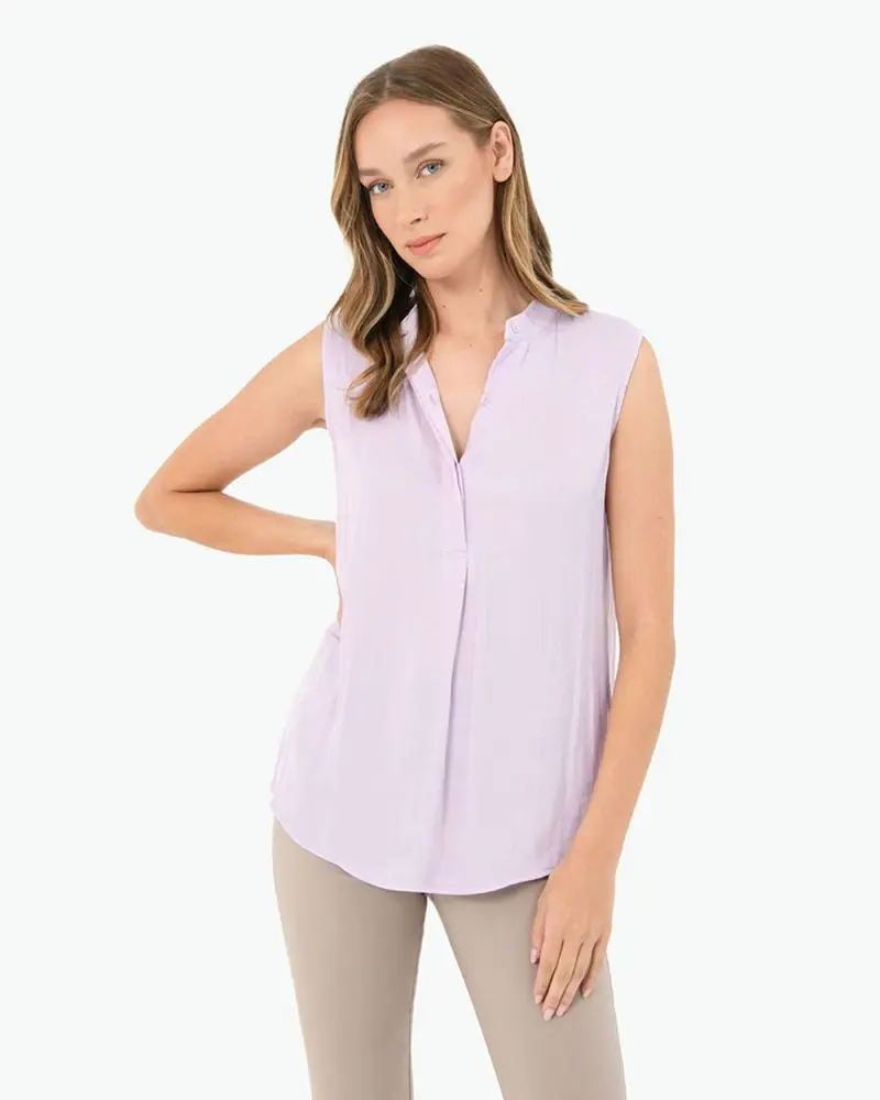 Forcast Clothing, the Lourdes Sleeveless Top, featuring a sleeveless design in a soft satin shine fabric