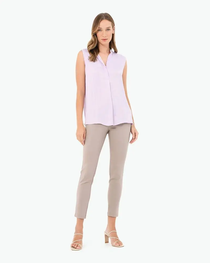 Forcast Clothing, the Lourdes Sleeveless Top, featuring a sleeveless design in a soft satin shine fabric