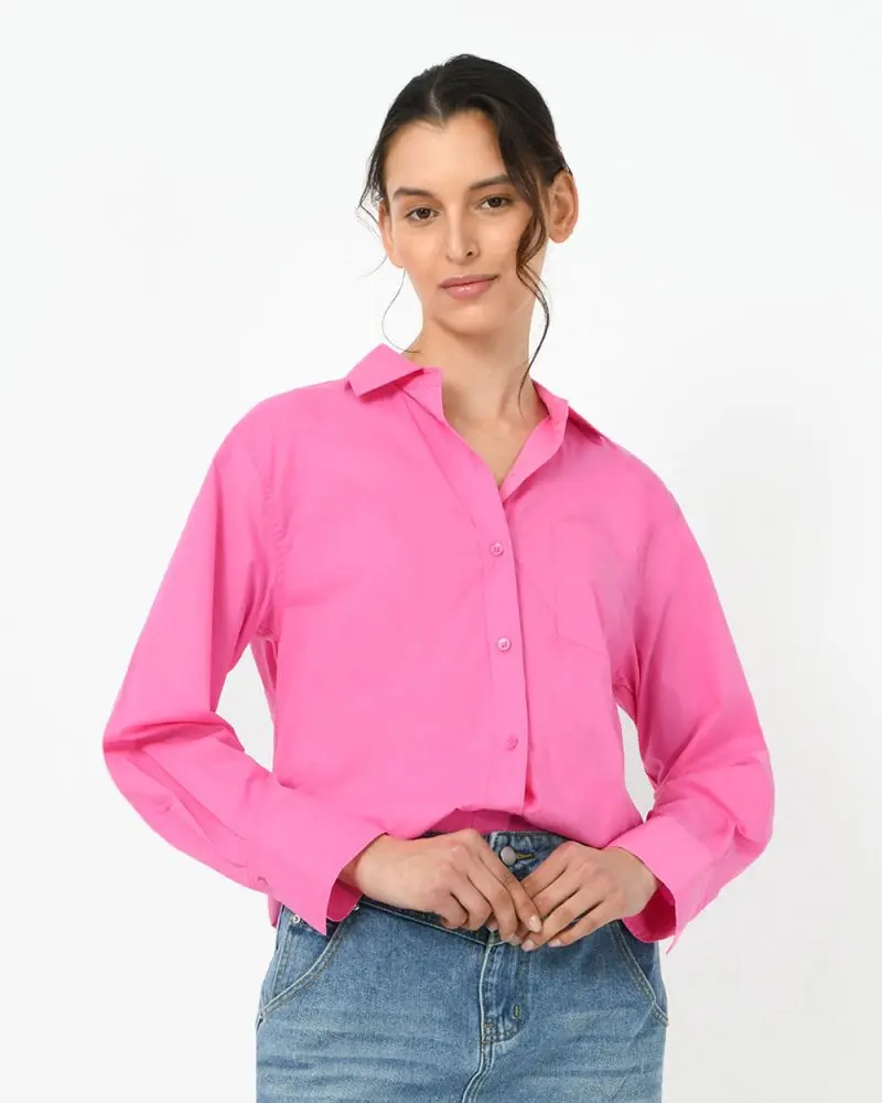 Forcast Clothing, the Dallas Oversized Cotton Blouse, featuring collar and single breast pocket