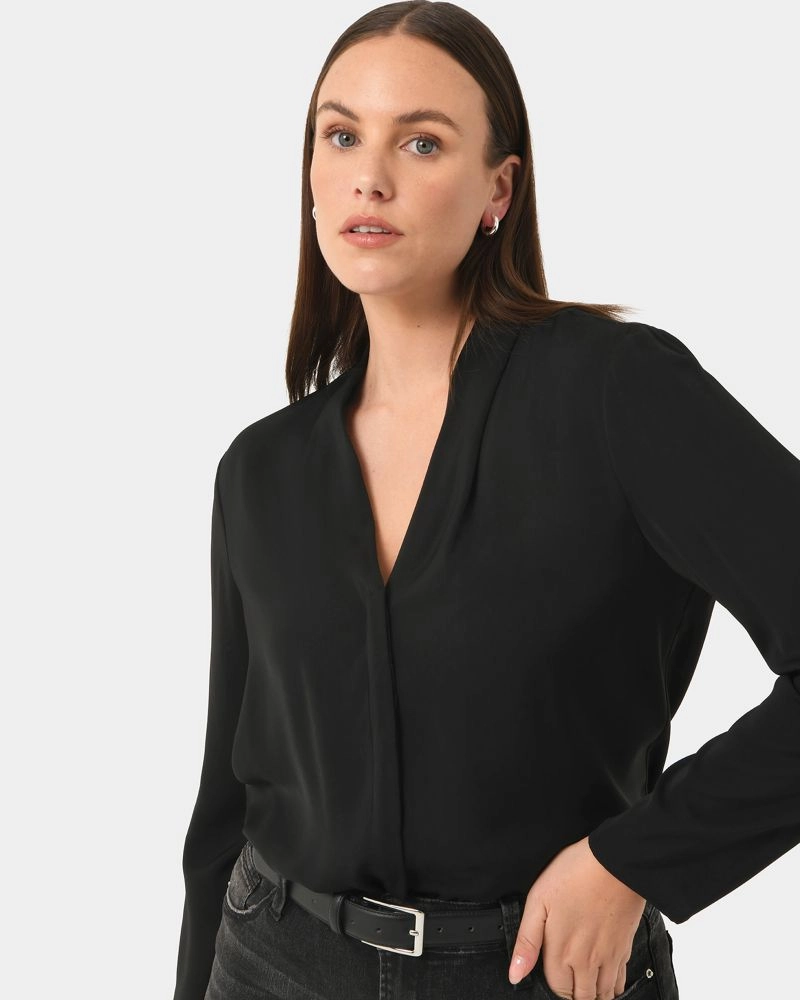 Forcast Clothing, the Lilian 2 Long Sleeve Blouse, featuring shoulder tucks in a light weight fabrication