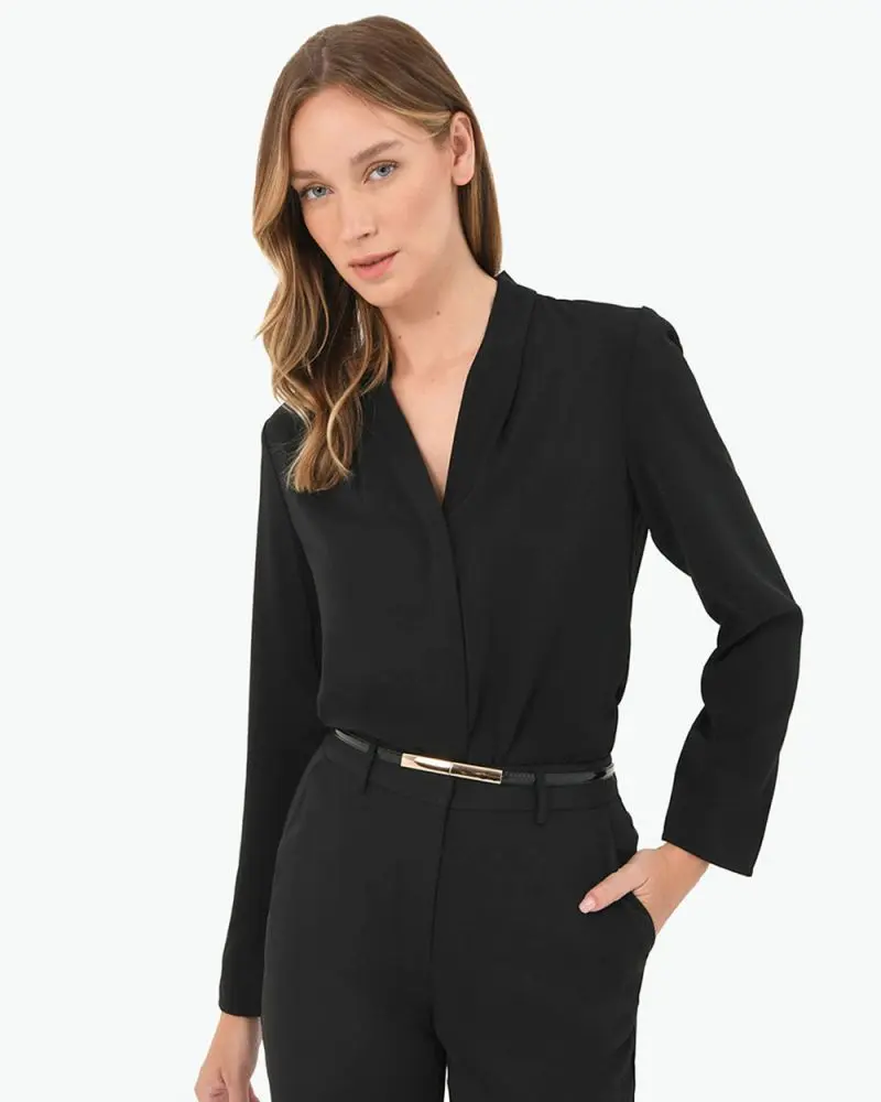 Forcast Clothing, the Lilian 2 Long Sleeve Blouse, featuring shoulder tucks in a light weight fabrication