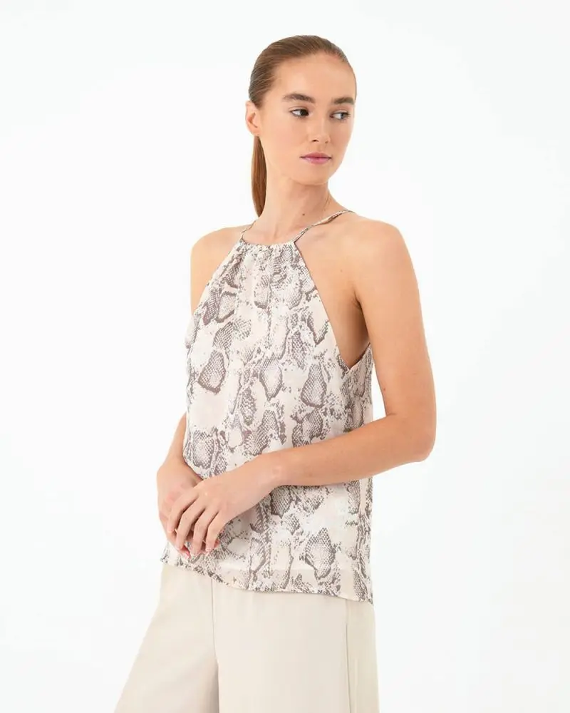 Forcast Clothing, the Mannuela Halter Neck Top, featuring halter neckline in animal print
