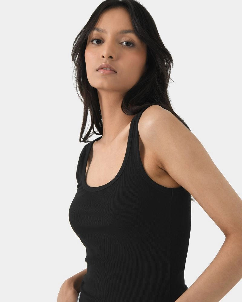 Hilo Fitted Rib Tank Top, Black