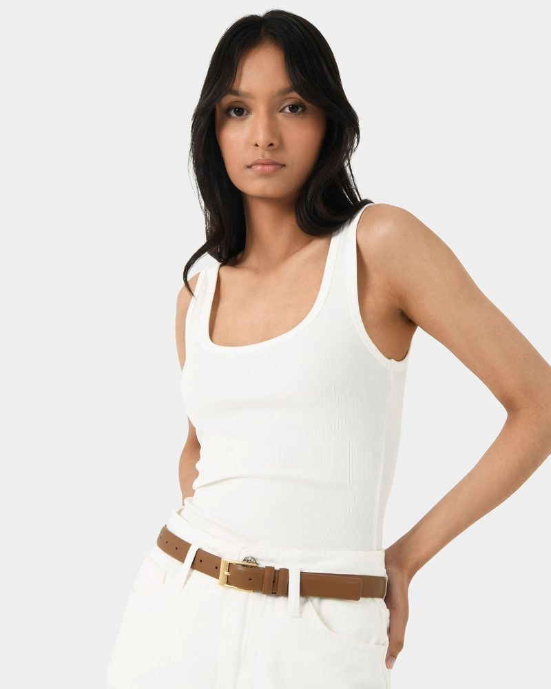 Forcast clothing, the Hilo Fitted Rib Tank Top, features a fitted silhouette and scoop neckline