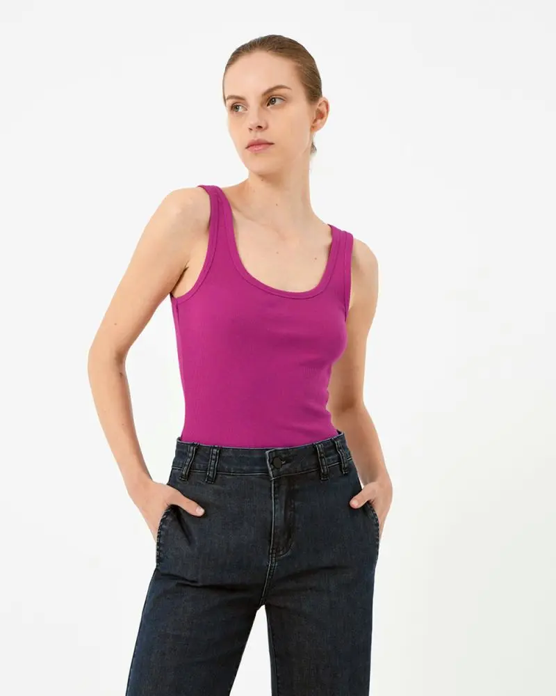 Forcast Clothing, the Hilo Fitted Rib Tank Top, featuring scoop neckline and textured rib 