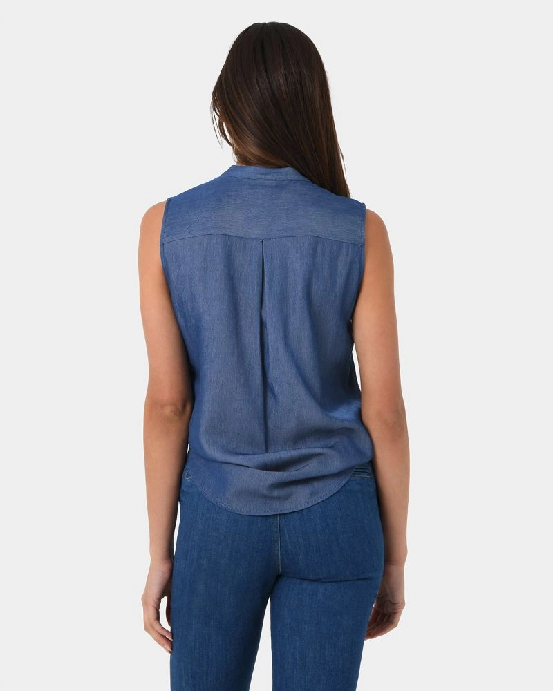 Ayleen Chambray Sleeveless Shirt | Blue | Forcast - Forcast AU