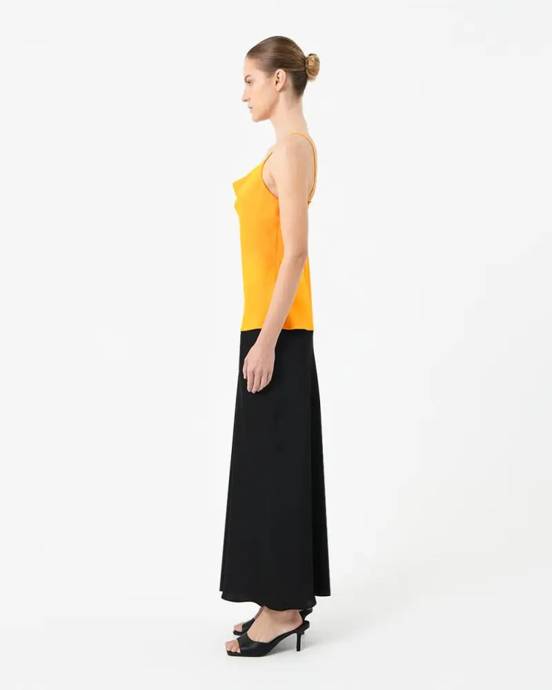 Forcast Clothing, the Muse Bias Cut Top, featruing cowl neckline and spaghetti straps
