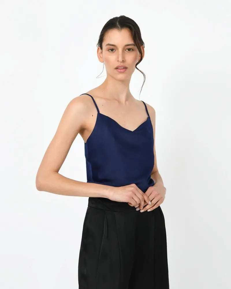 Forcast Clothing, the Muse Bias Cut Top, featuring cowl neckline and silky satin shine
