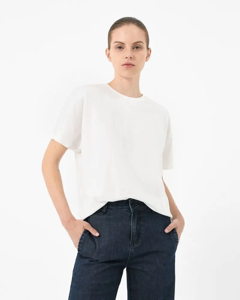 Forcast Clothing, the Haru Short Sleeve Cotton Tee, featuring round neckline and relaxed fit