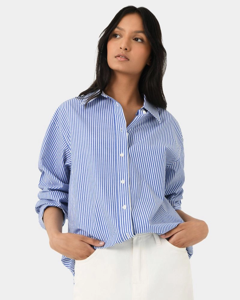 Manhattan Striped Cotton Shirt | Blue| Forcast - Forcast AU
