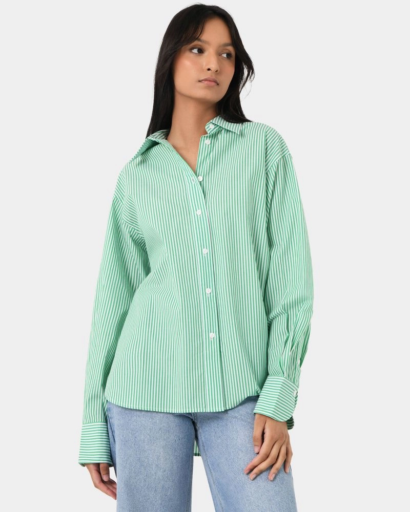 Manhattan Striped Cotton Shirt | Green | Forcast - Forcast AU
