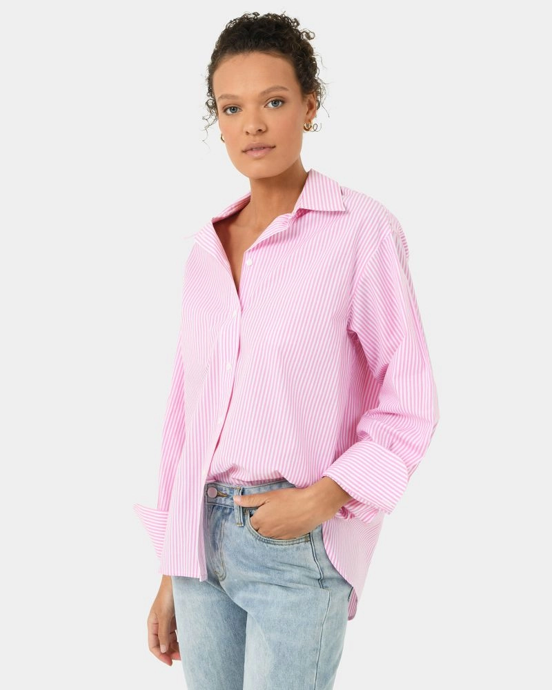 Manhattan Striped Cotton Shirt | Pink | Forcast - Forcast AU