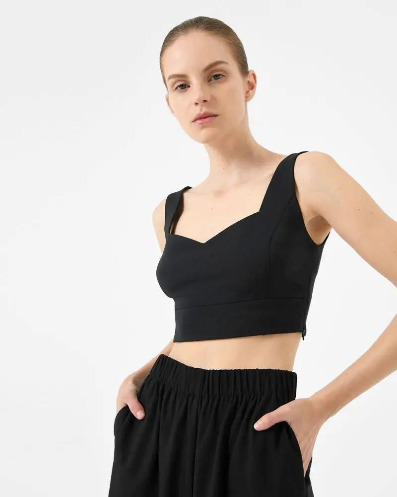 Forcast Clothing, the Le Marais Crepe Crop Top, featuring sweetheart neckline and cropped length