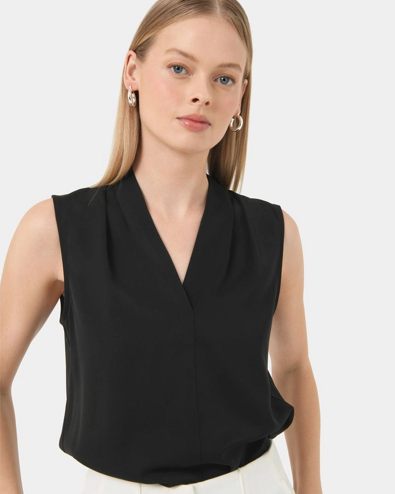 Forcast Clothing, the Alivia V-Neck Top featuring v-neckline and shoulder pleats