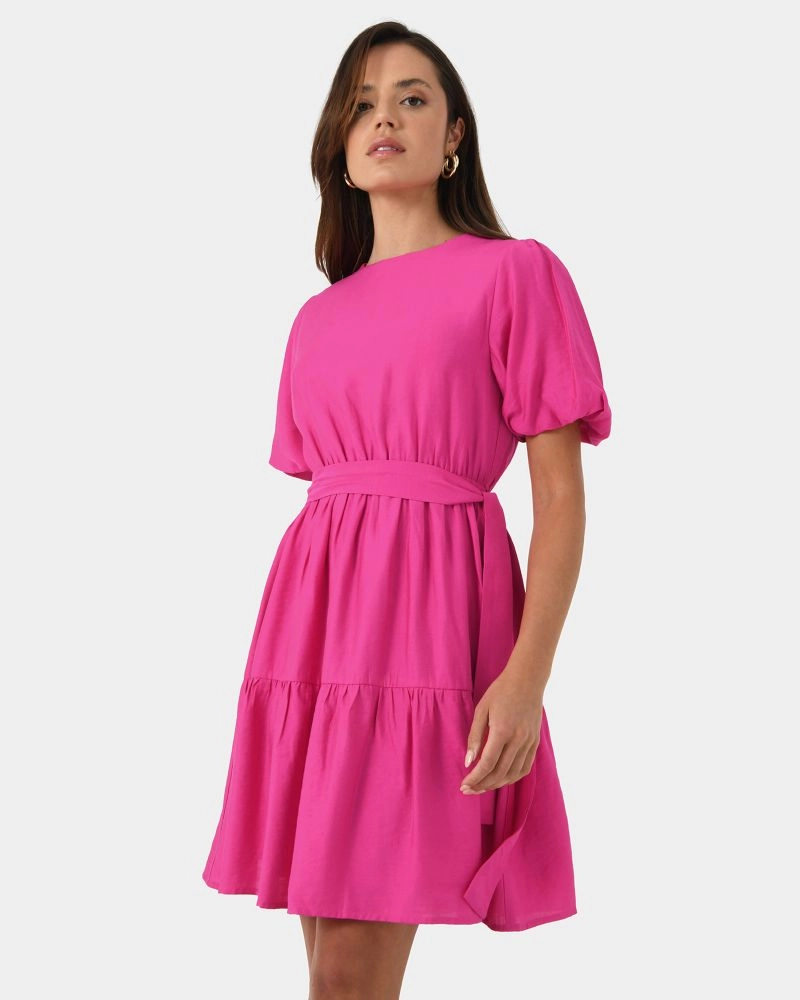 Enya Puff Sleeve Dress | Hot Pink | Forcast - Forcast AU