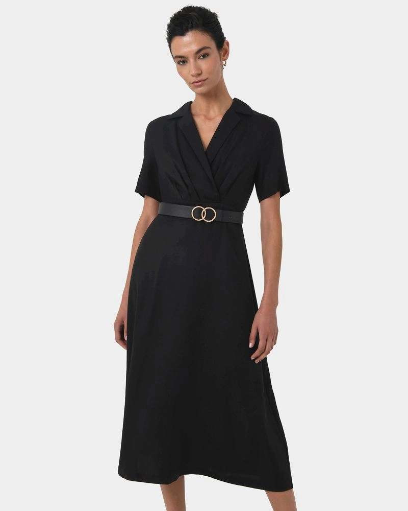 Verity Collared Crossover Dress | Black | Forcast - Forcast AU