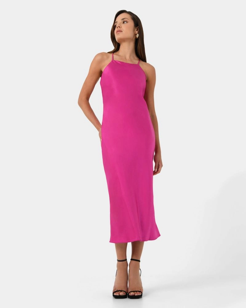 Samaya Satin Midi Dress | Hot Pink | | Forcast - Forcast AU