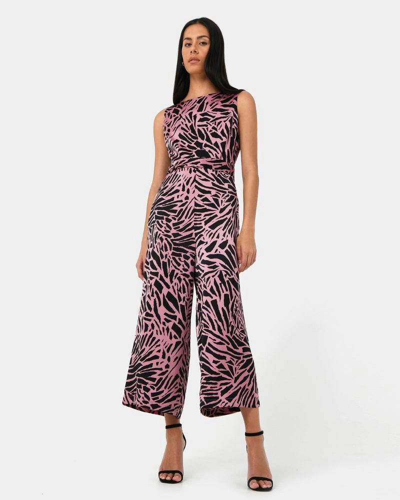 Forcast Clothing - Cooper Printed Tie-Wiast Jumpsuit