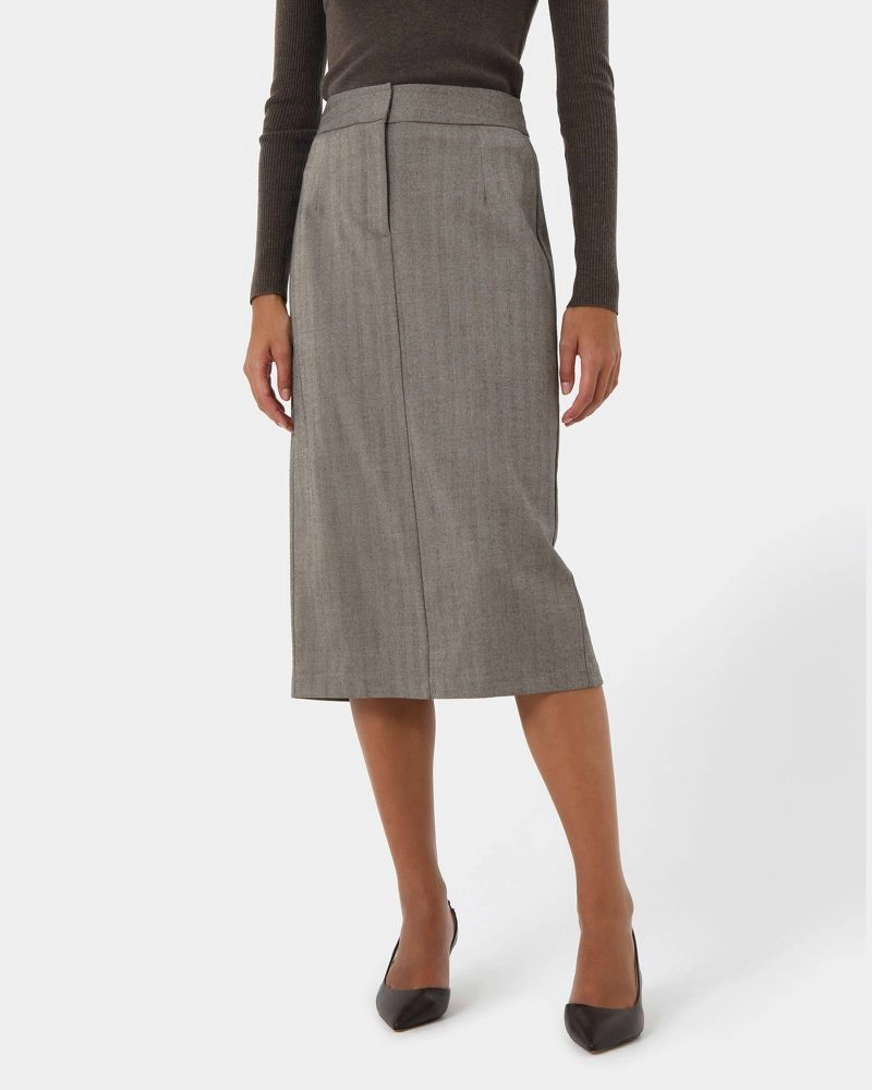 Forcast Clothing - Allara Herringbone Midi Skirt