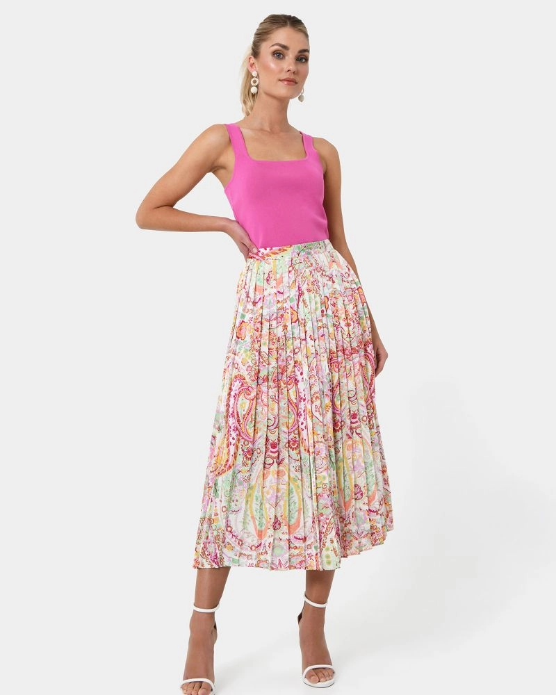 Forcast Clothing - Dulce Printed Pleats Skirt