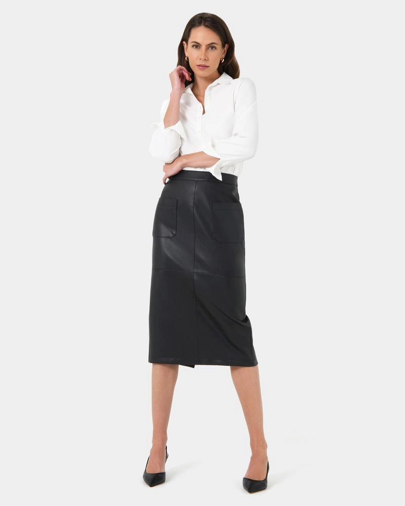 Forcast Clothing - Vera Faux Leather Midi Skirt