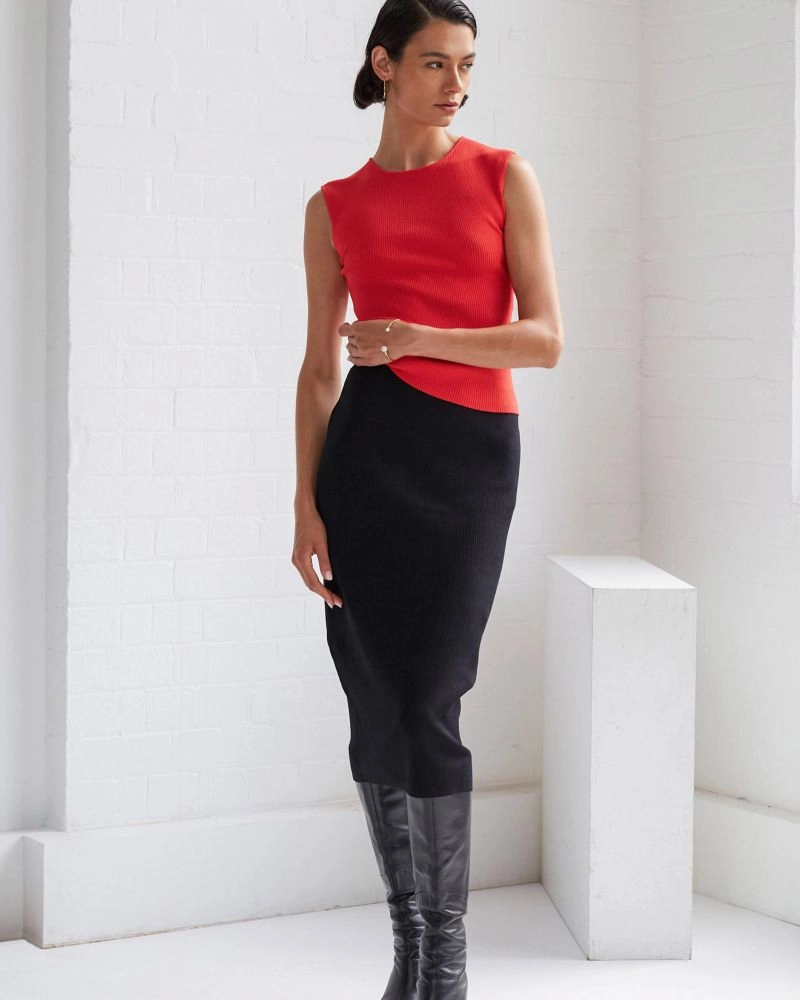 Forcast Clothing - Viviana Ribbed Knit Midi Skirt