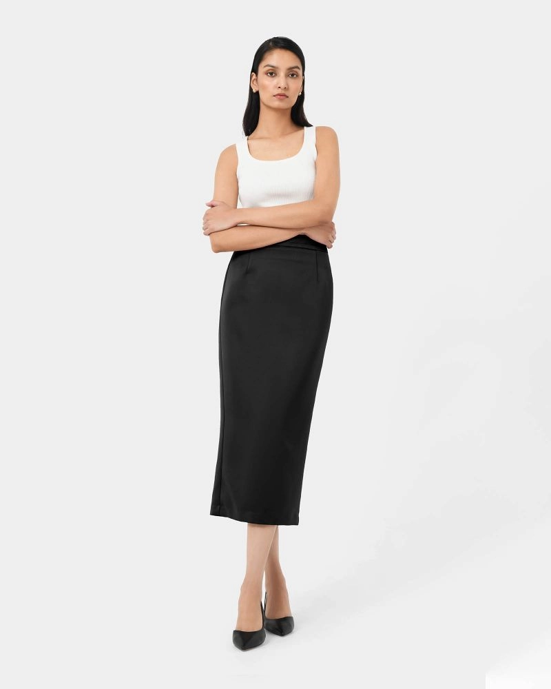 Forcast Clothing - Bel Tailored Satin Midi Skirt