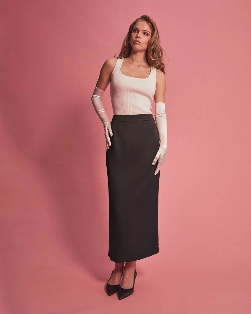 Forcast Clothing - Bel Tailored Satin Midi Skirt