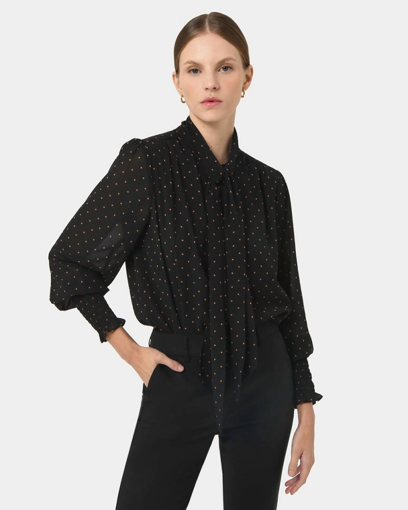Forcast Clothing - Marcella Polka Dot Tie Blouse 