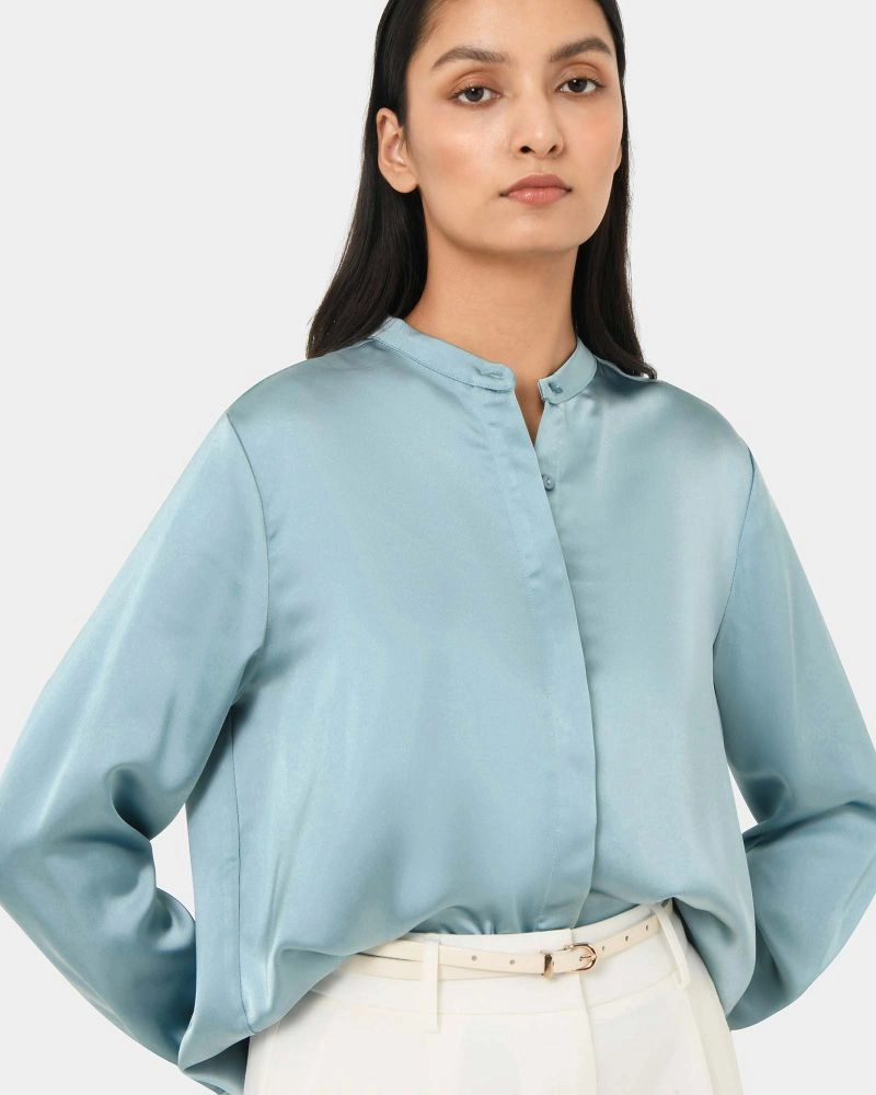 Forcast Clothing - Maira Stand Collar Satin Blouse