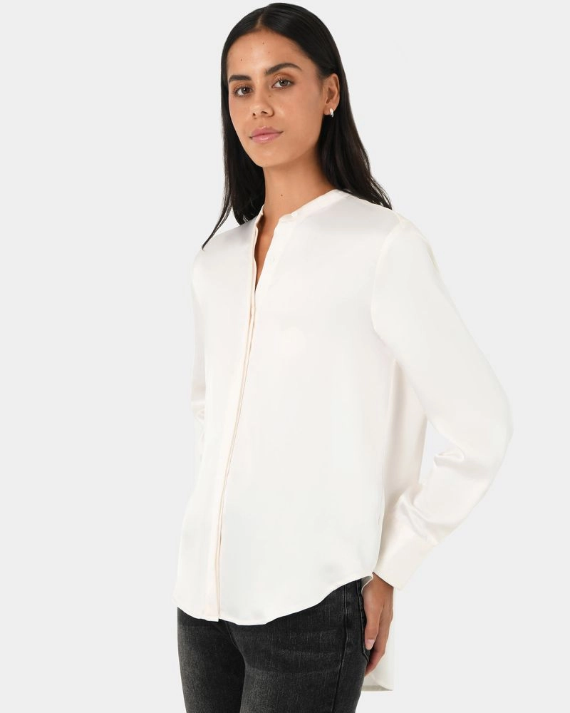 Forcast Clothing - Maira Stand Collar Satin Blouse