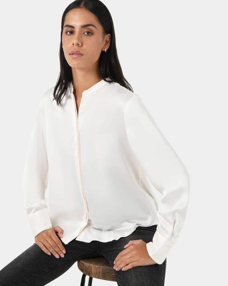 Forcast Clothing - Maira Stand Collar Satin Blouse