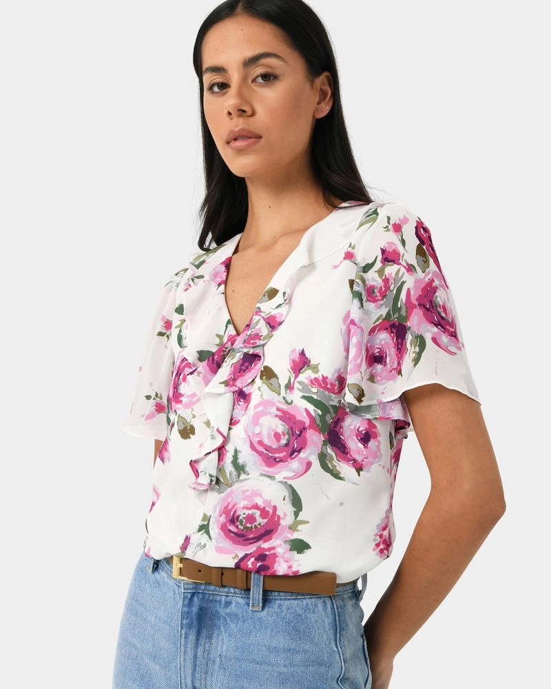 Forcast Clothing - Andrea Floral Ruffle Blouse