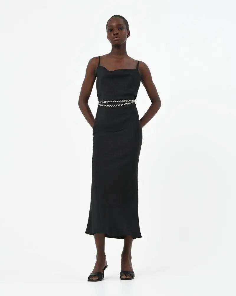 Forcast Clothing, the Safa Blas Slip Dress, featuring silky satin shine in a bias cut 