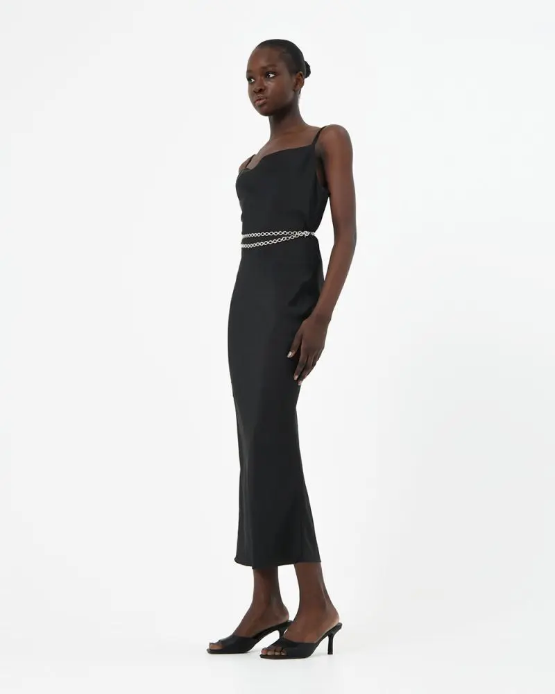 Forcast Clothing, the Safa Blas Slip Dress, featuring silky satin shine in a bias cut 
