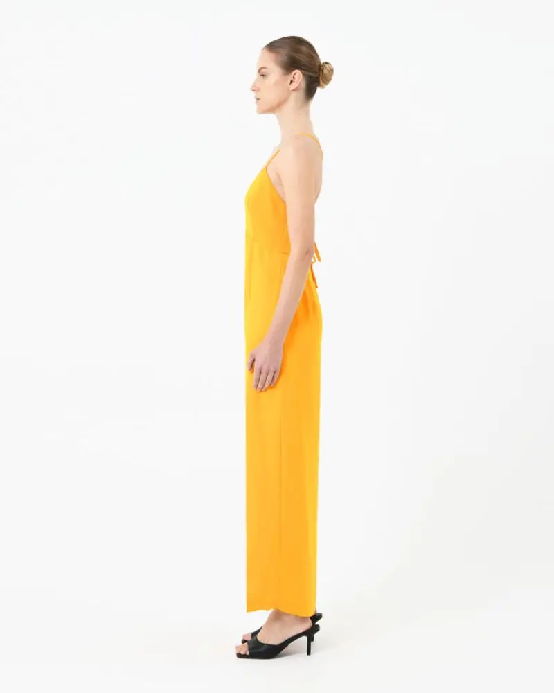 Forcast Clothing, the Muse Backless Maxi Dress, featuring thigh split and v-neckline 