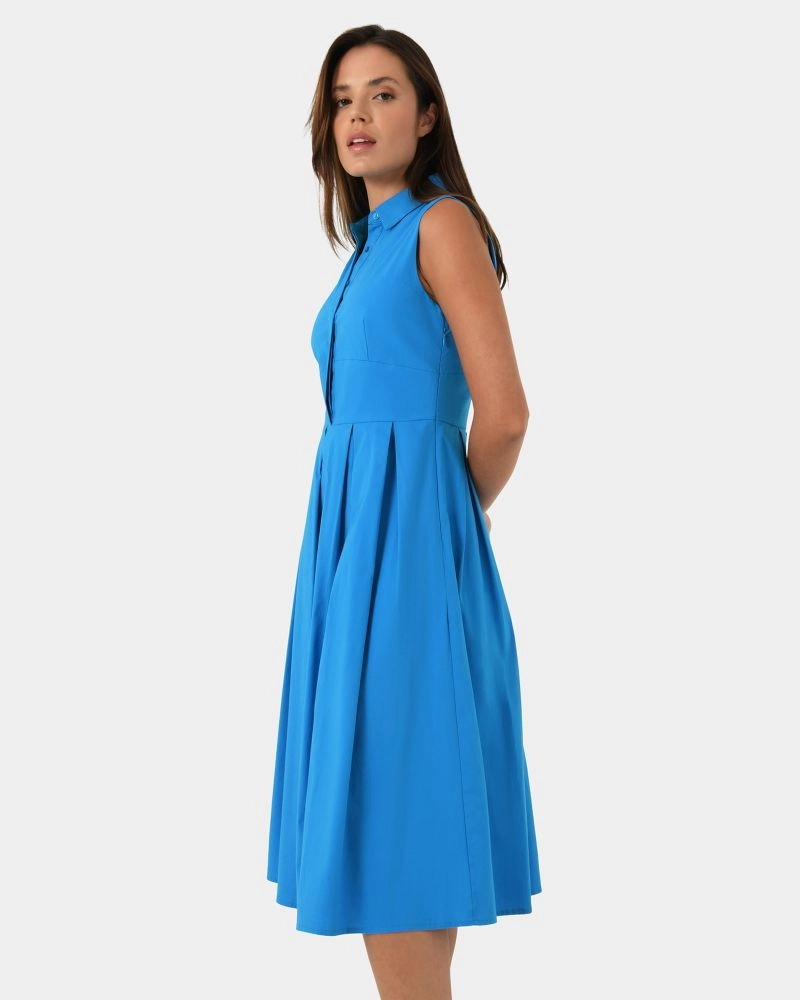 Alma Cotton Sleeveless Dress | Cyan Blue | Forcast - Forcast AU