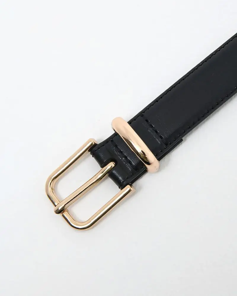 Forcast Accessories, the Desiree Leather Belt, featuirng rectangular gold tone buckle 