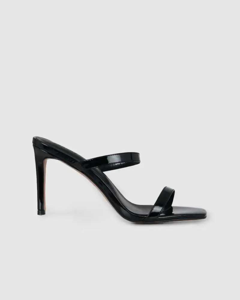 Forcast Clothing, the Yana Strap Heel, featuring patent straps and square toe design 