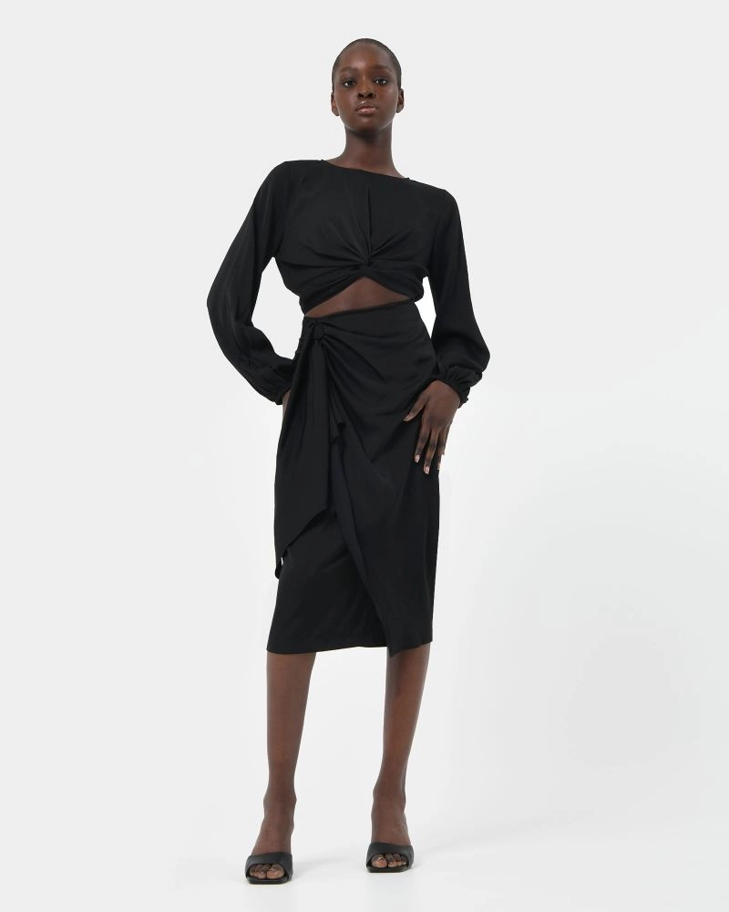 Zyana Knotted Front Wrap Skirt | Black | Forcast - Forcast AU