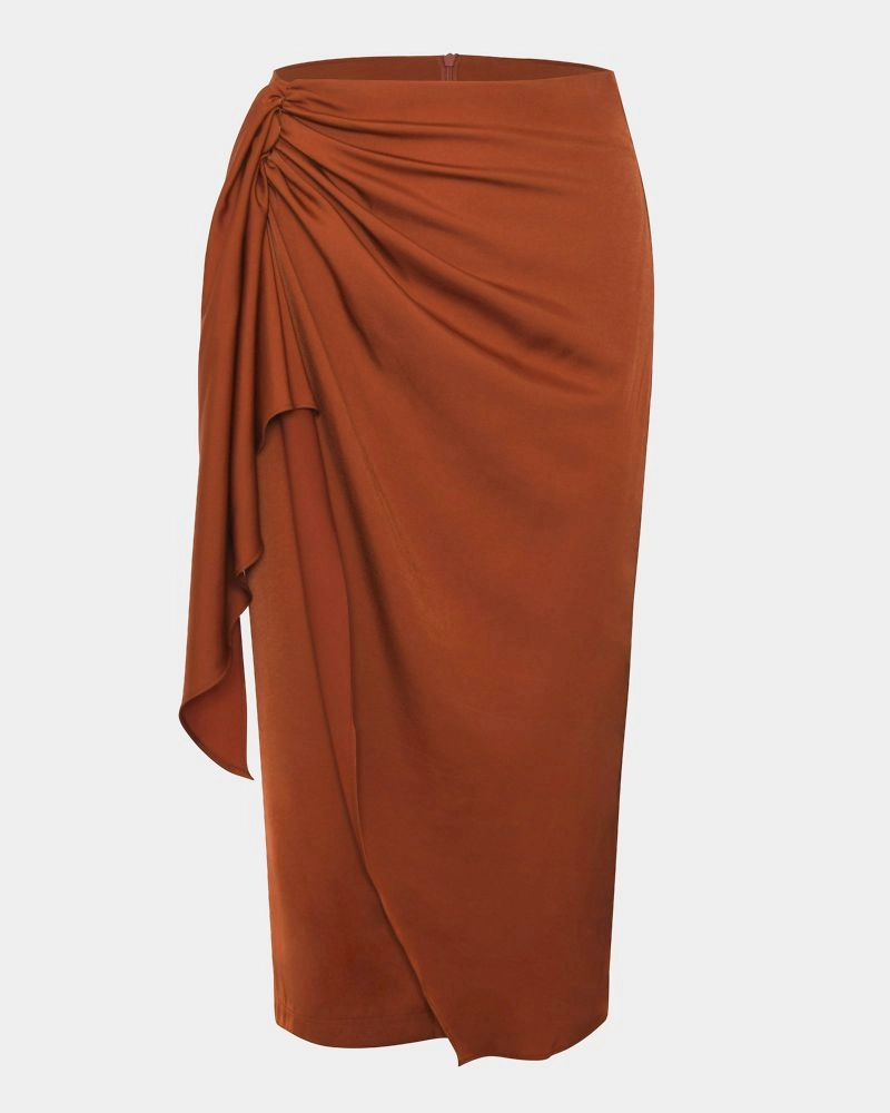 Zyana Knotted Front Wrap Skirt | Dark Rust | Forcast - Forcast AU